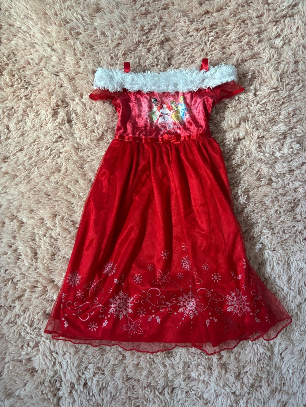 Disney Red Holiday Princess Dress with White Faux Fur Trim